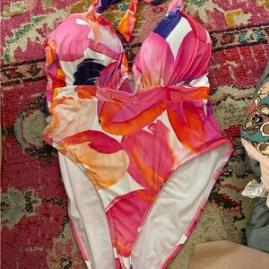 Colorful Floral Halter Swimsuit